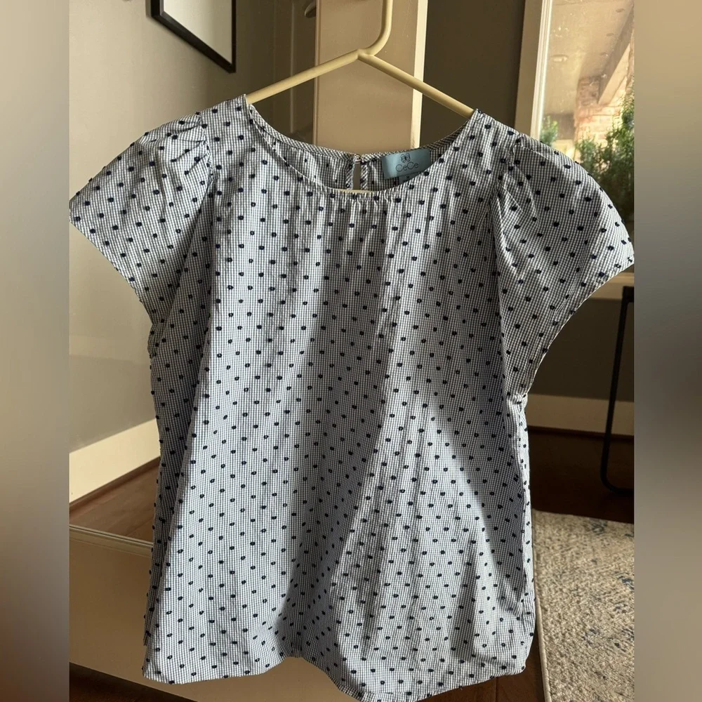 CeCe Blue and White Polka Dot Blouse - Picture 2 of 4